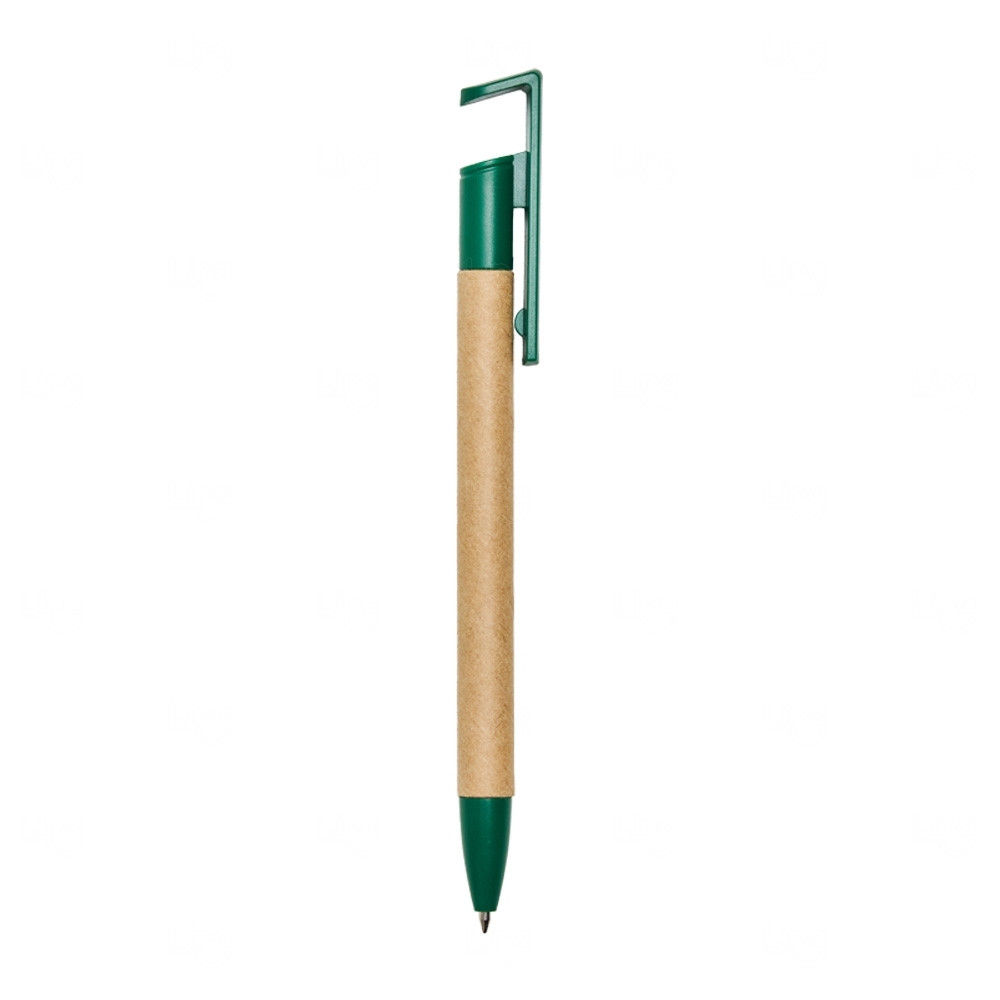 Caneta Papelão Ecológica com Suporte para Celular Personalizada Verde