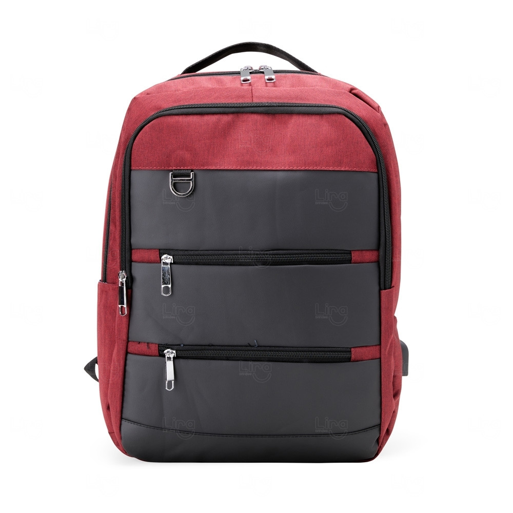 Mochila 26L de Nylon com Couro Sintético Personalizada Vermelho