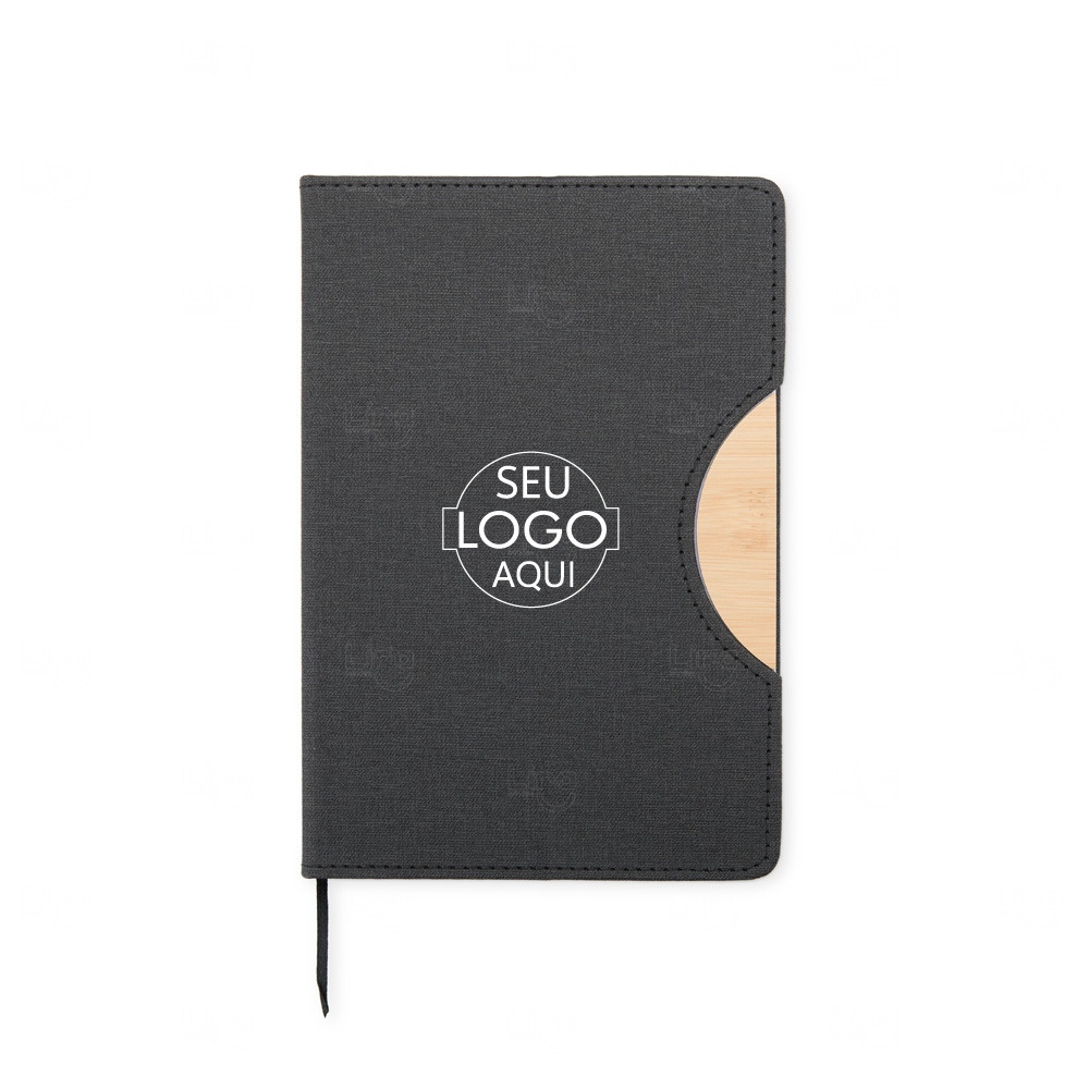 Caderneta Ecológica com Suporte Celular Personalizada - 21x14,3cm Preto