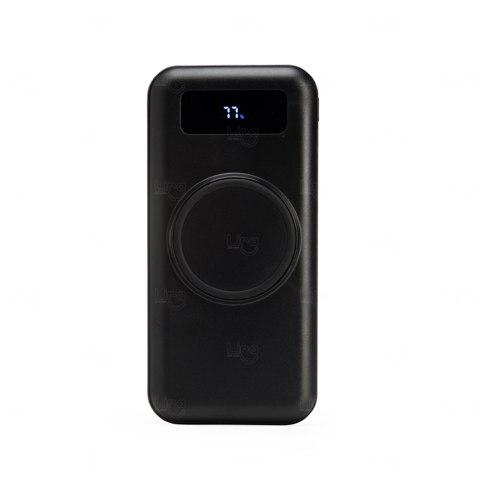 Power Bank p/ Indução e Cabos Acoplados Personalizado - 10.000mAh Preto