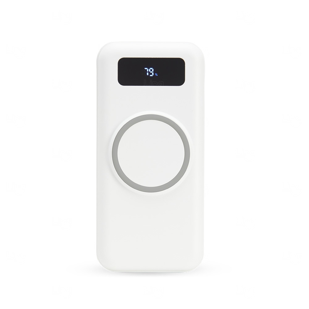 Power Bank p/ Indução e Cabos Acoplados Personalizado - 10.000mAh Branco e Cinza