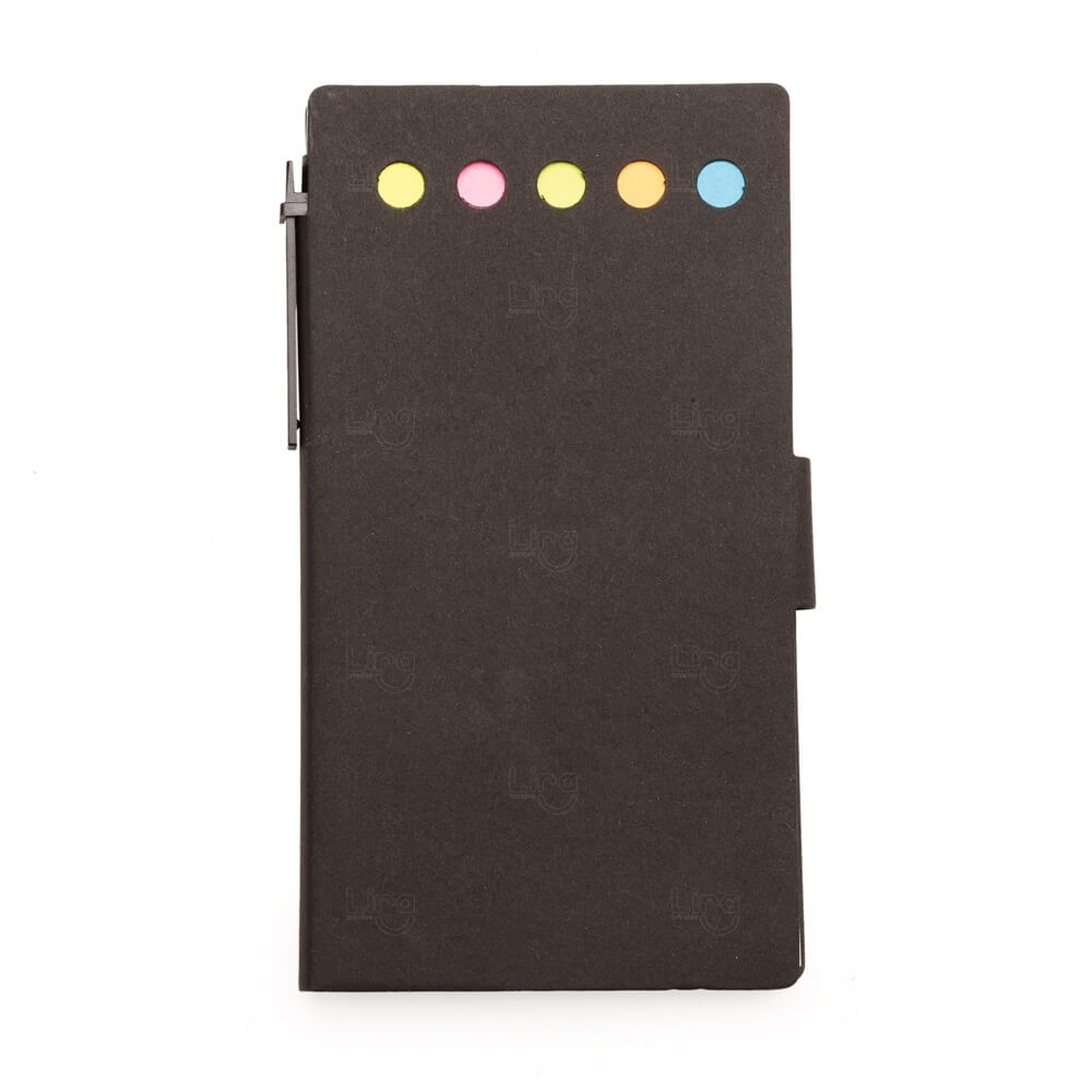 Bloco Ecológico Autoadesivo e Caneta Personalizado - 15 x 8,6 cm Preto
