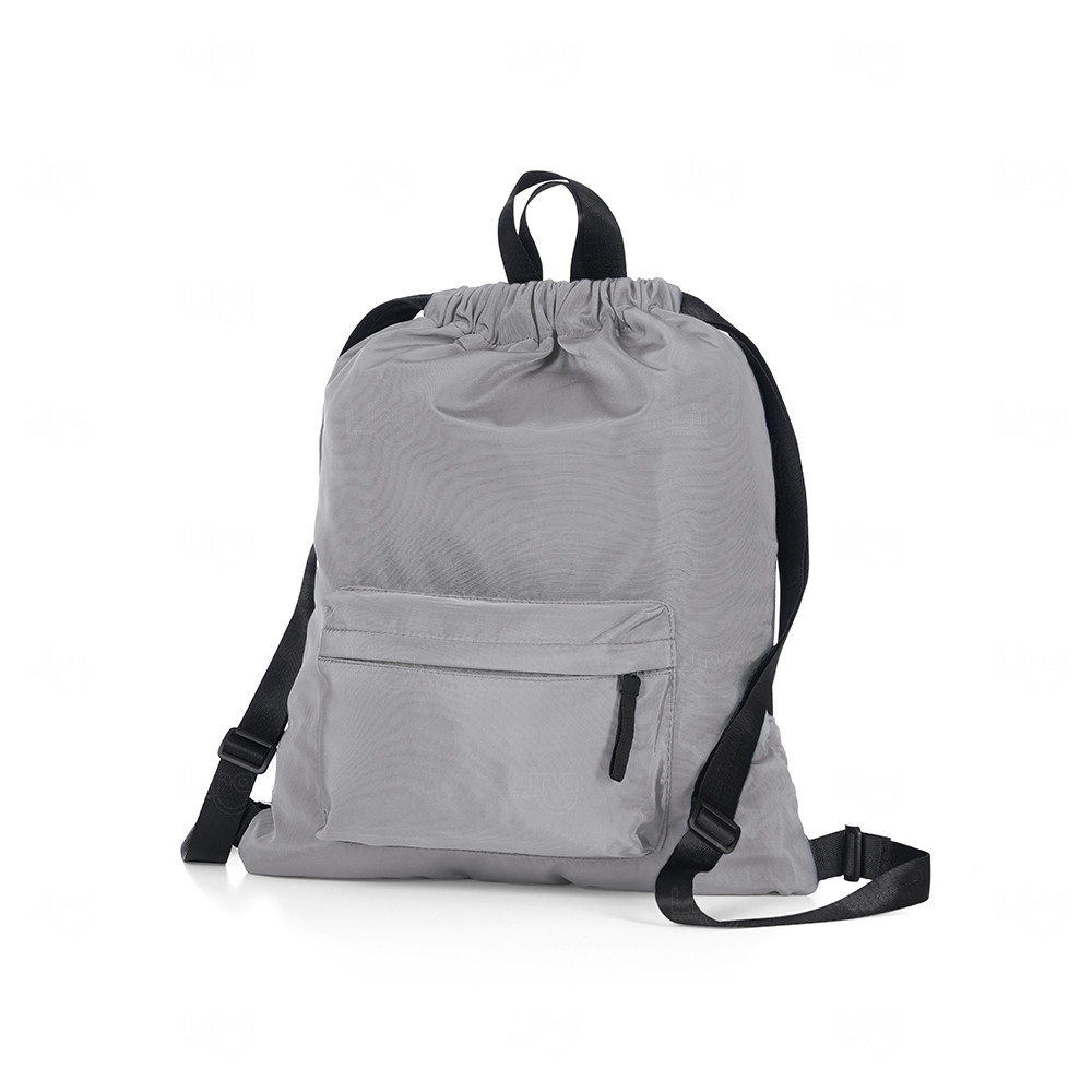 Sacochila com Bolso e Zíper Personalizada - 44 x 37 cm Cinza