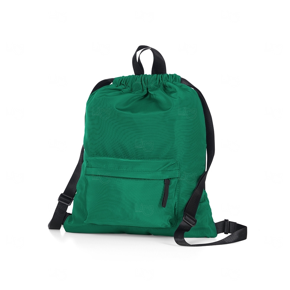 Sacochila com Bolso e Zíper Personalizada - 44 x 37 cm Verde