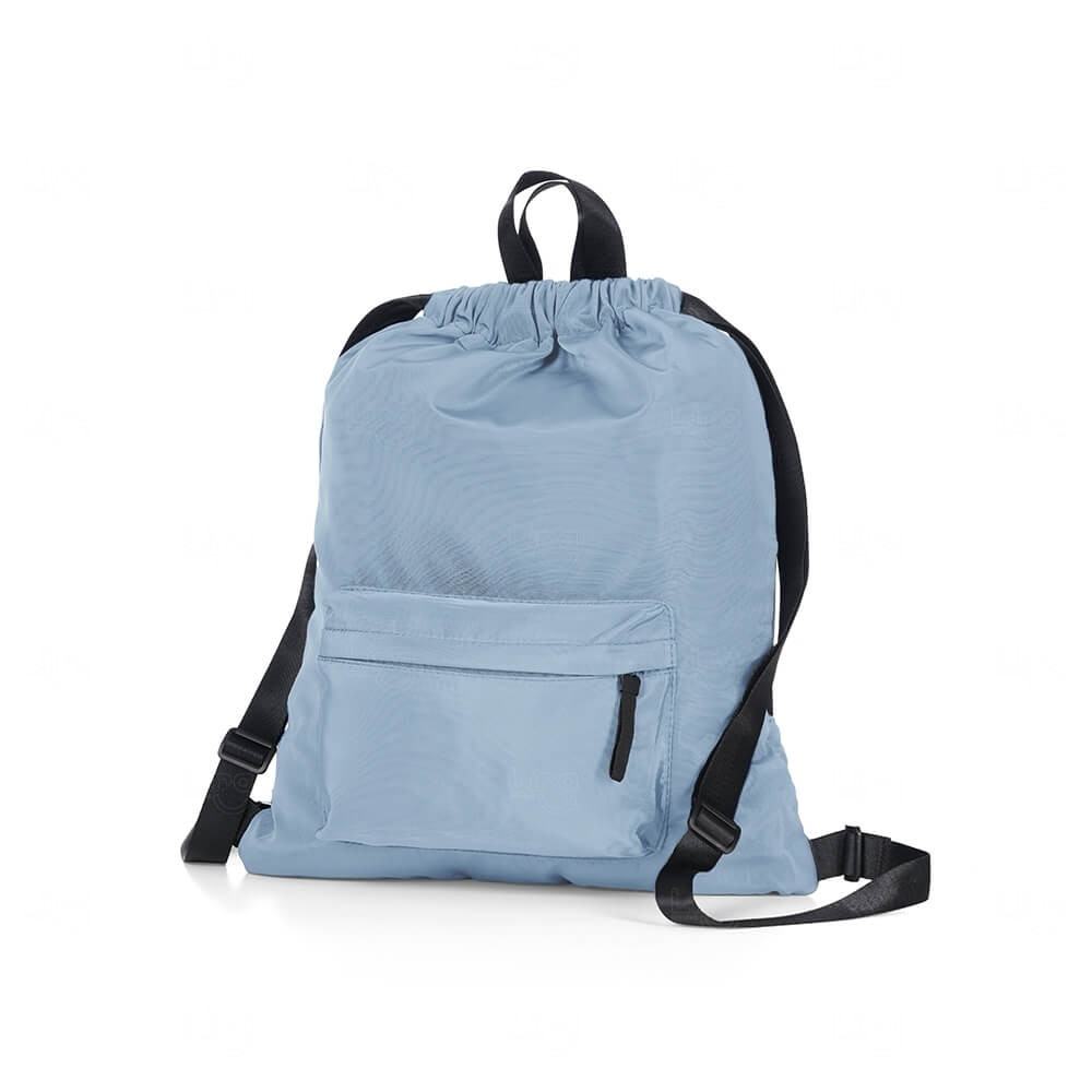 Sacochila com Bolso e Zíper Personalizada - 44 x 37 cm Azul Claro