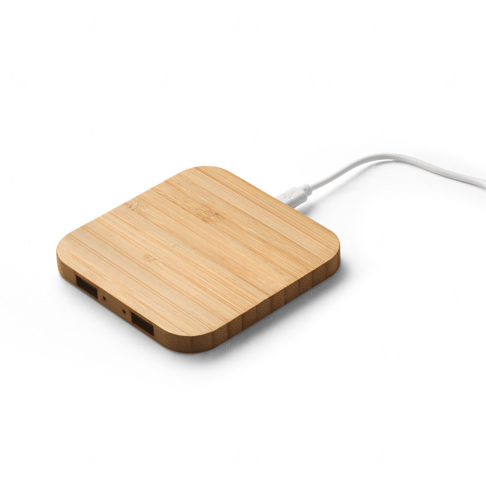 Base de Carregamento Wireless 15W em Bambu com Hub Personalizado 