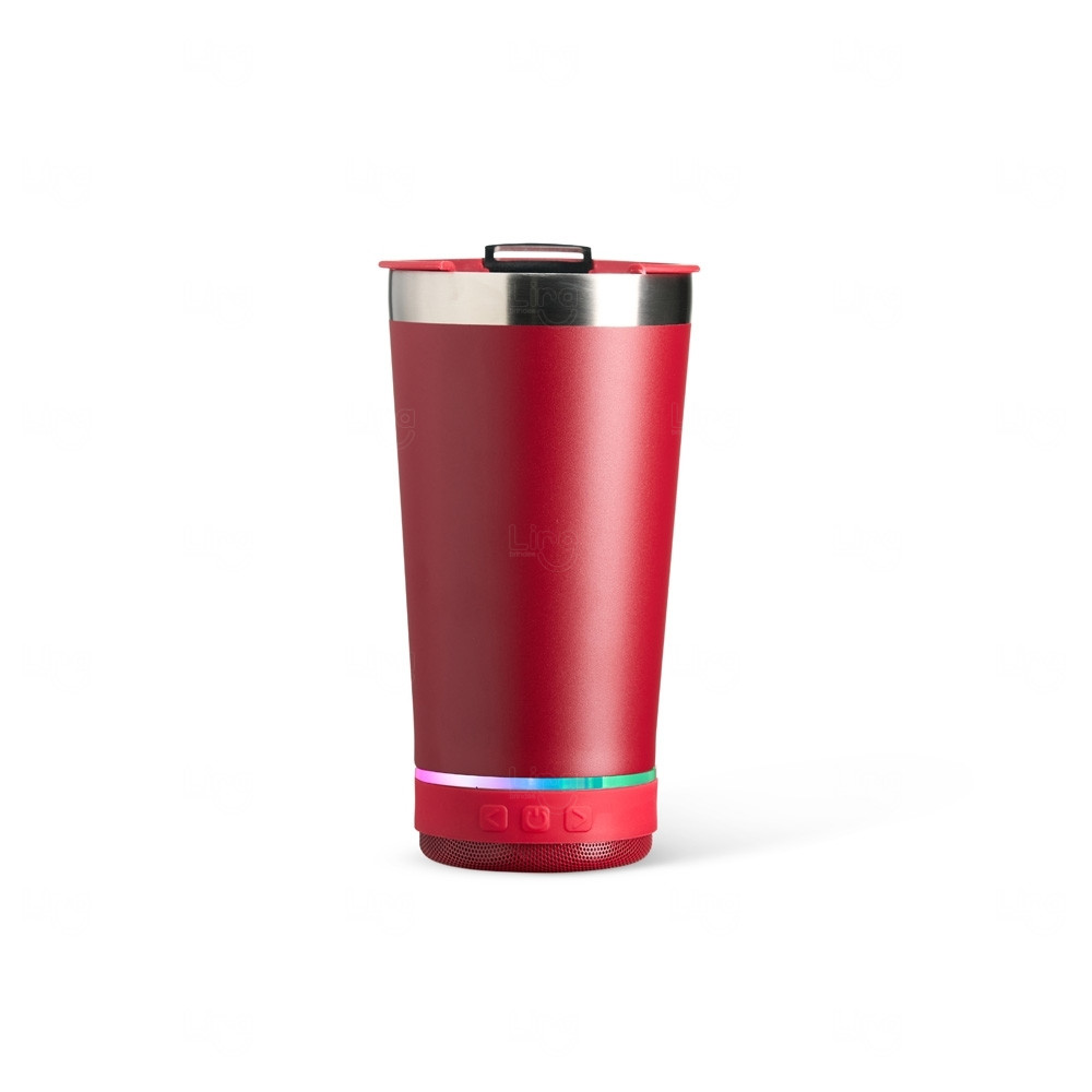 Copo Térmico com Caixa de Som 400ml Personalizado Vermelho