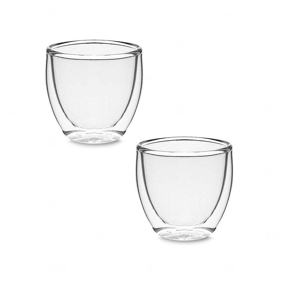 Kit 2 Copos de Vidro 70ml Parede Dupla Personalizados Transparente