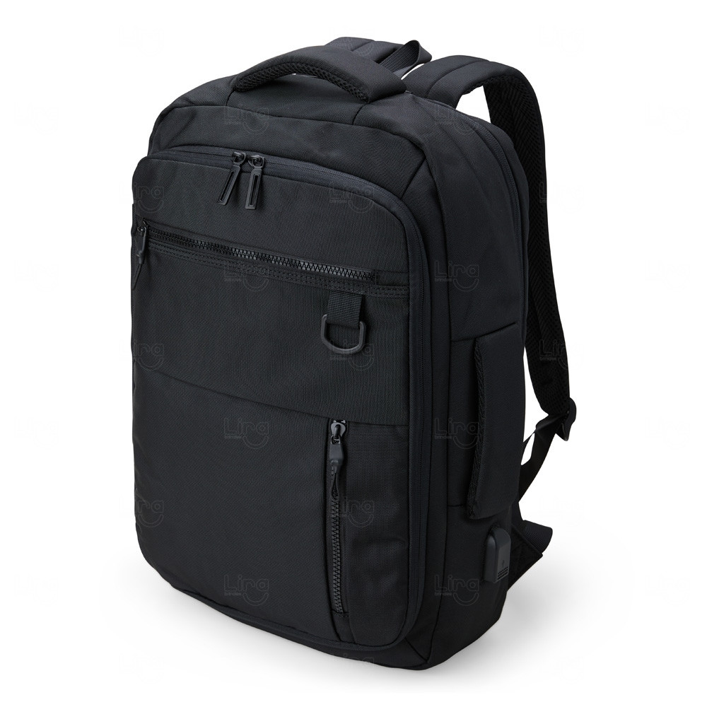 Mochila de Nylon 20L com USB Personalizada Preto