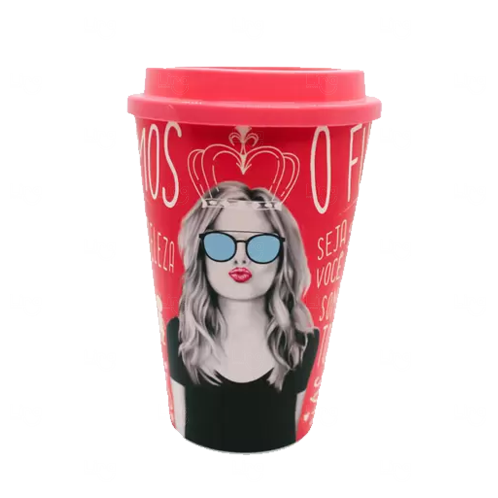 Copo de Fibra de Arroz In Mold Label 550ml Personalizado Vermelho