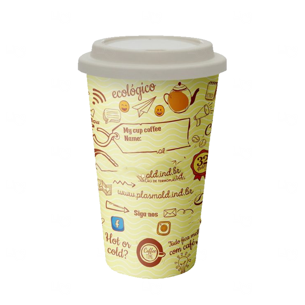 Copo de Fibra de Arroz In Mold Label 550ml Personalizado Bege
