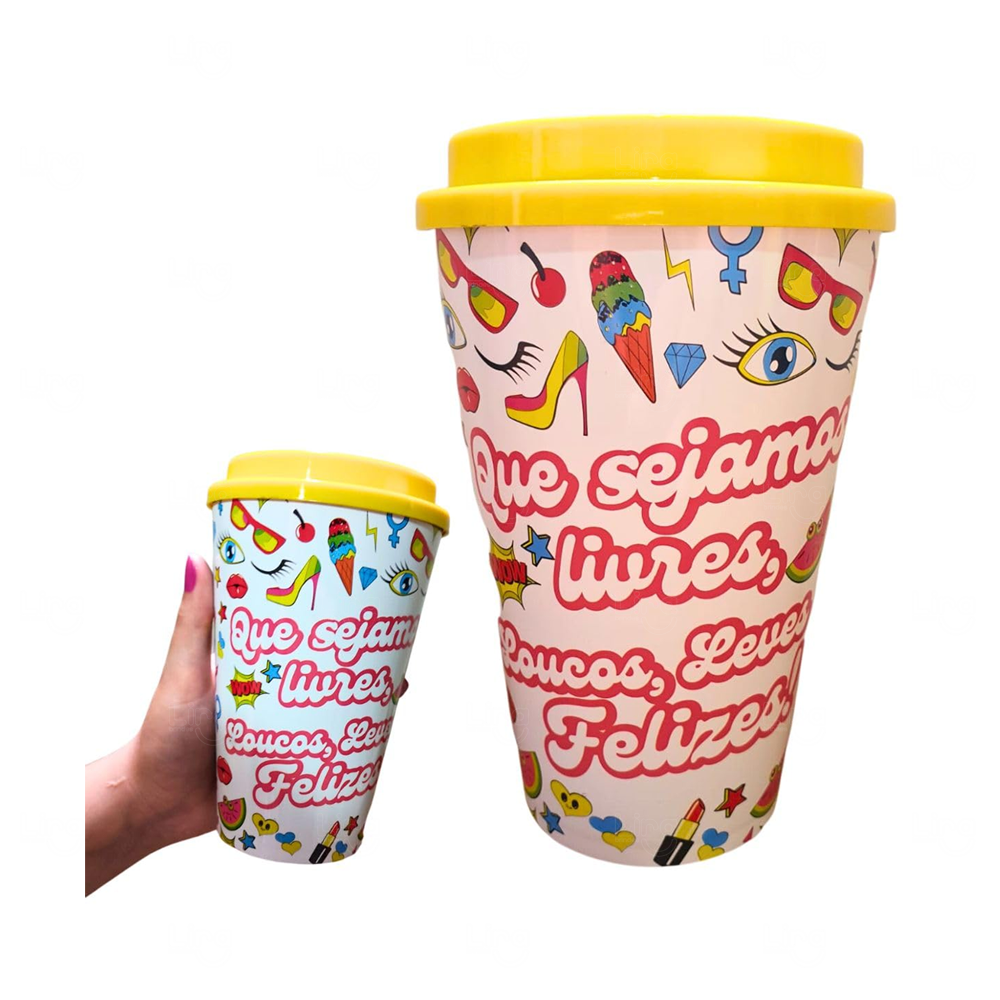 Copo de Fibra de Arroz In Mold Label 550ml Personalizado Amarelo
