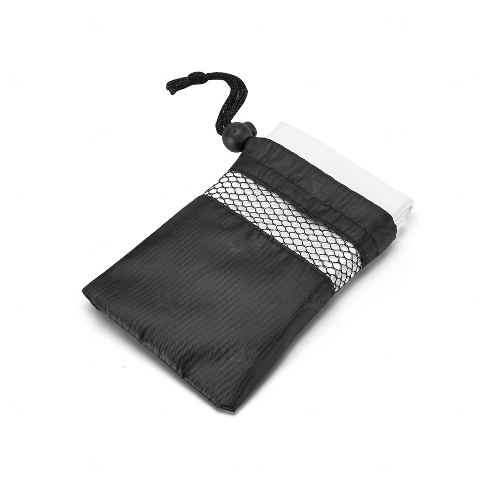 Toalha Esportiva de Microfibra com Bolsa Personalizada Branco