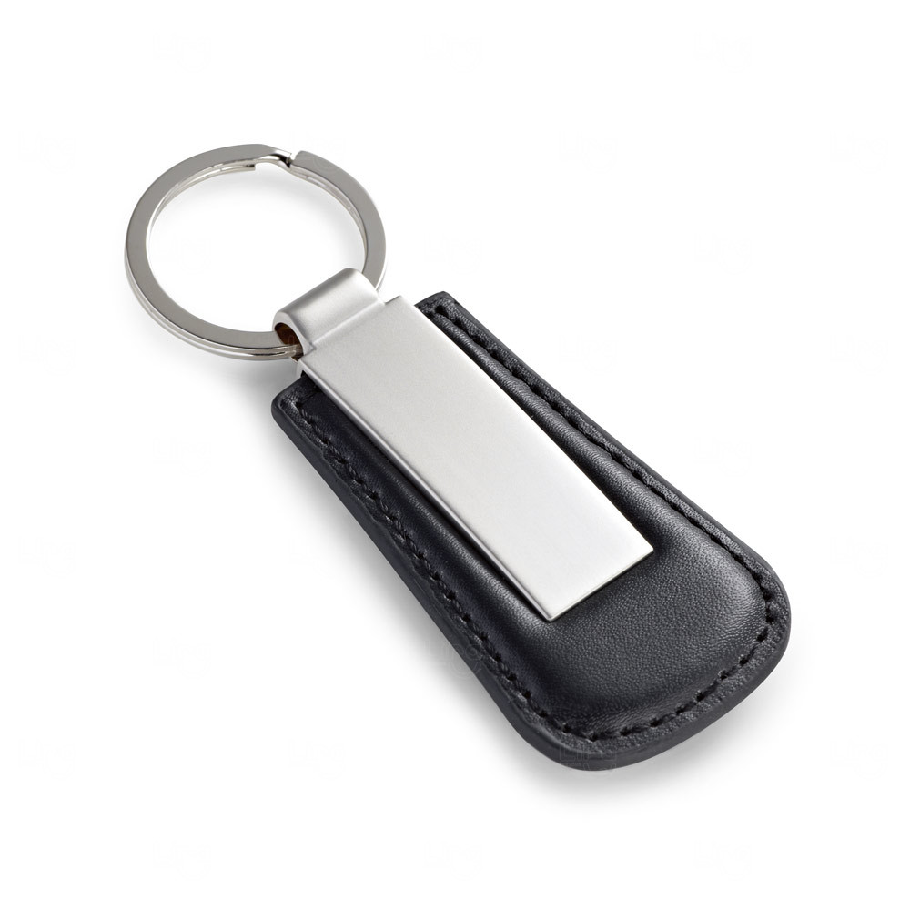 Chaveiro de Couro com Placa Metálica Personalizado Preto