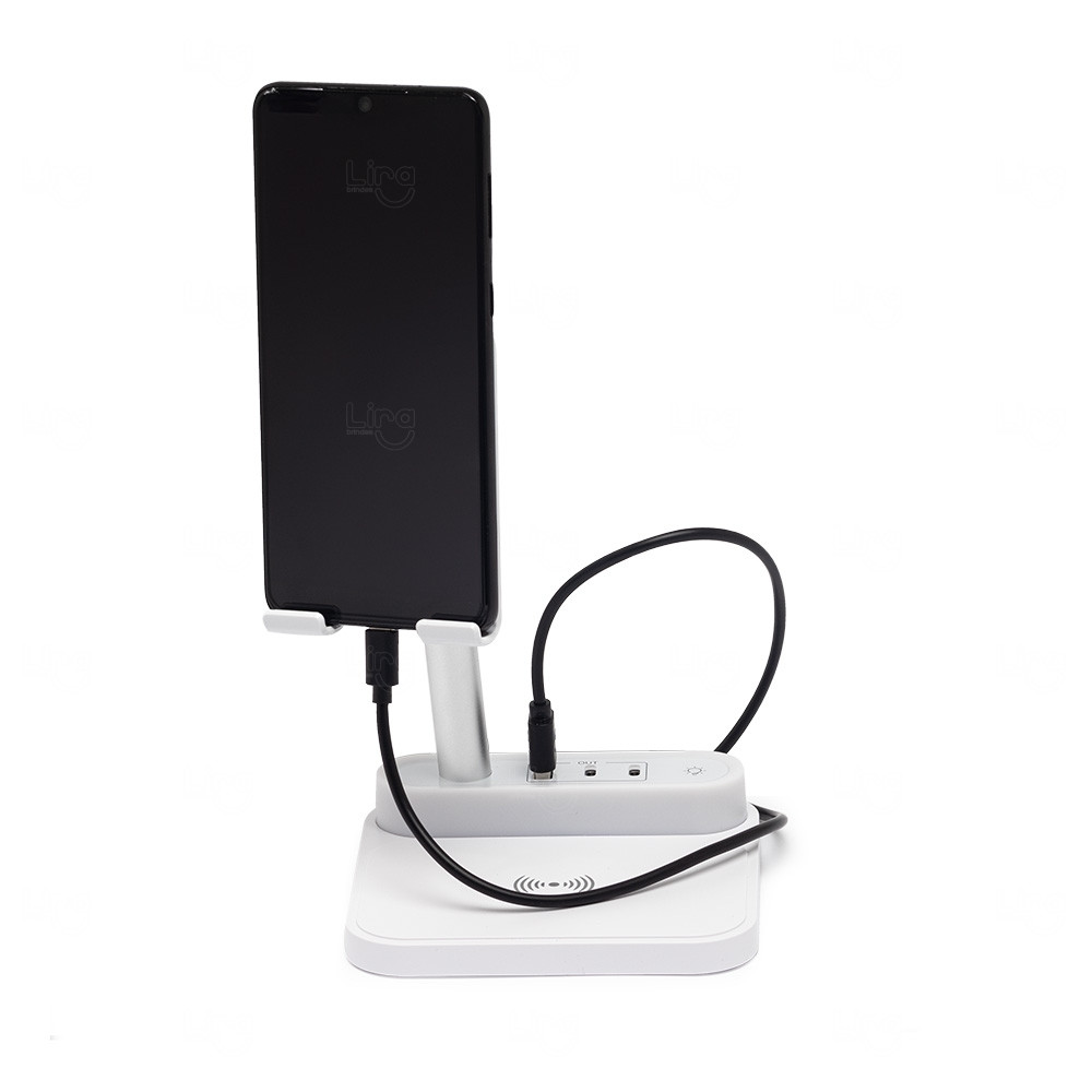 Base de Carregamento com Suporte Celular e Luminária Branco