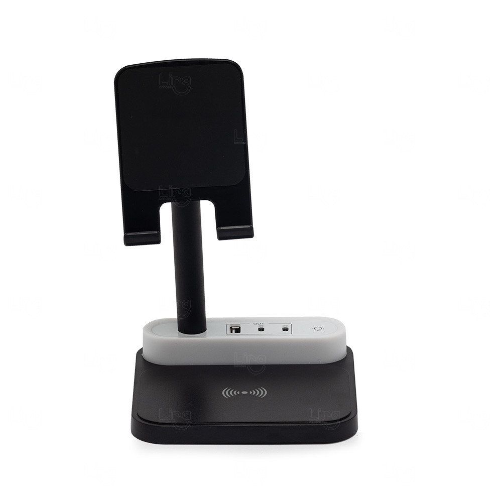 Base de Carregamento com Suporte Celular e Luminária Preto
