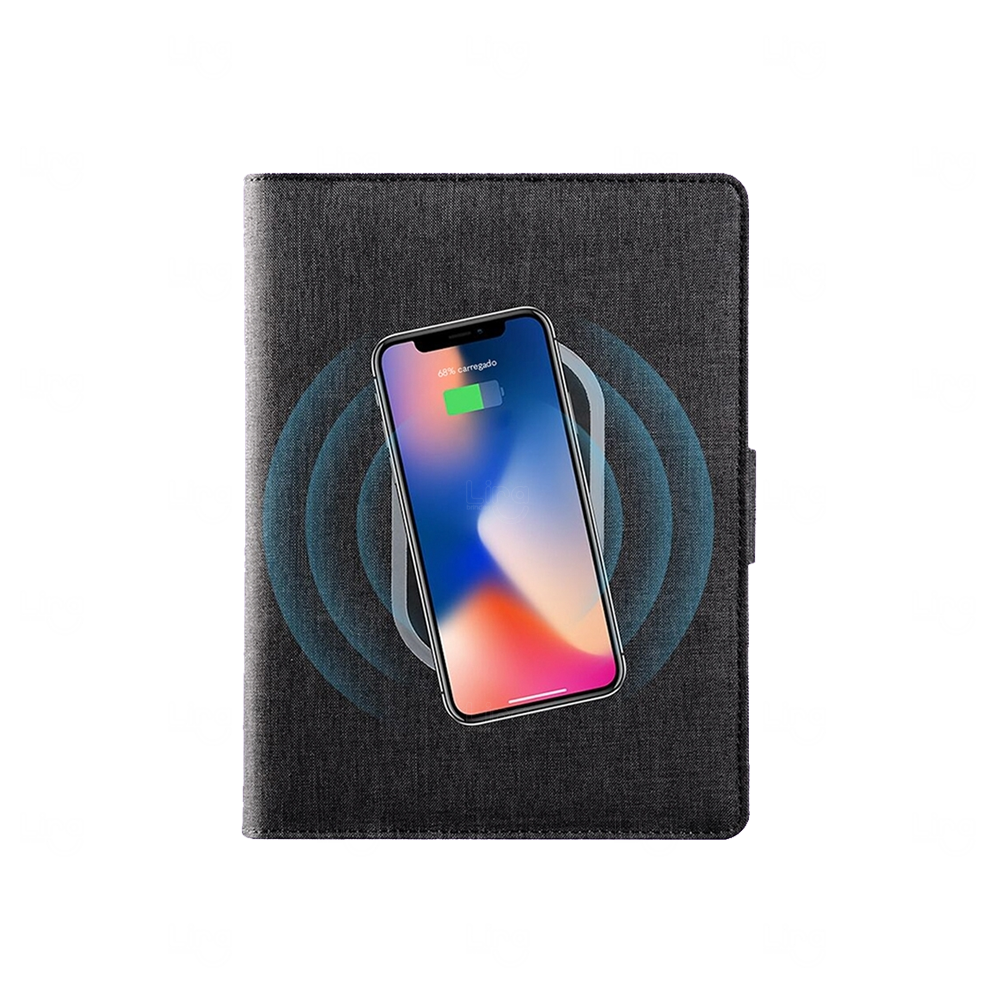 Caderno de Anotações Personalizado com Carregador por Indução Cinza