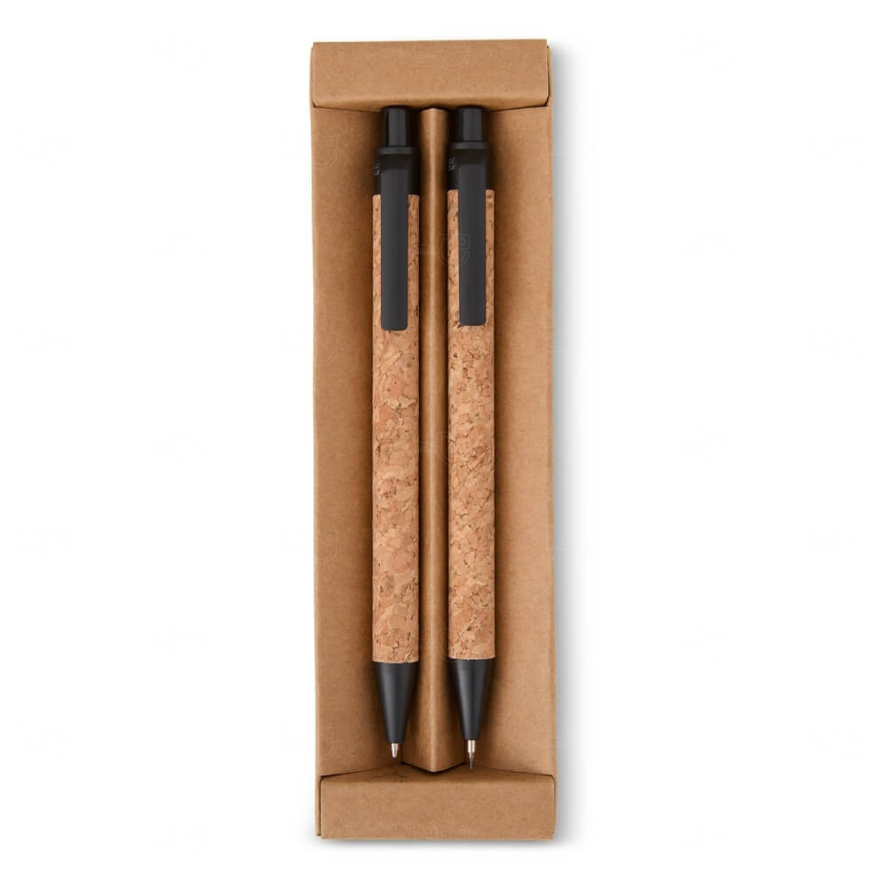 Kit Ecológico Caneta e Lapiseira de Cortiça Personalizado Preto