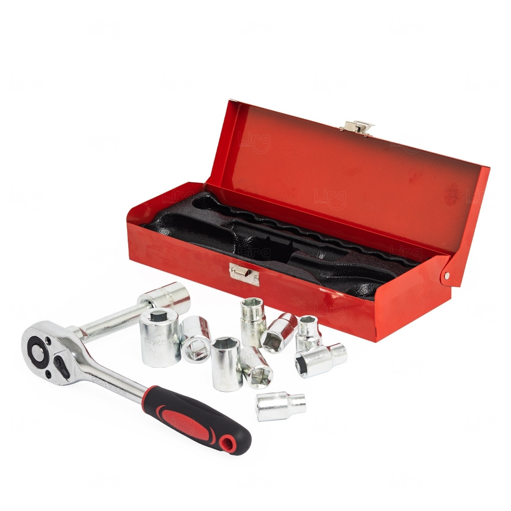 Kit Ferramentas 12 Peças com Estojo Metálico Vermelho 