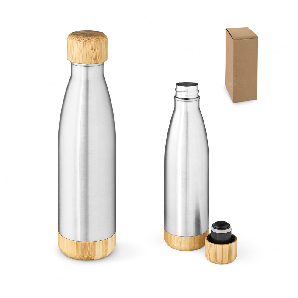 Garrafa Térmica Inox e Bambu 800ml Personalizada 