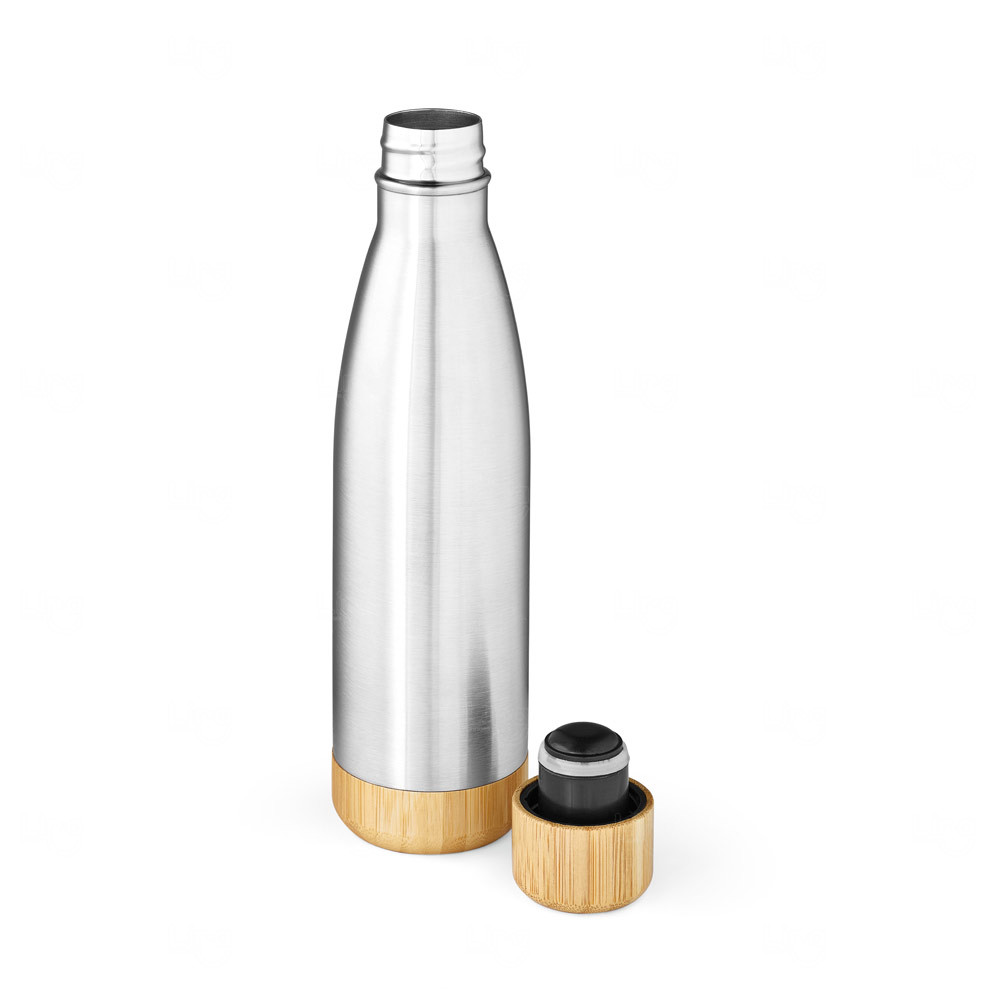 Garrafa Térmica Inox e Bambu 800ml Personalizada Inox