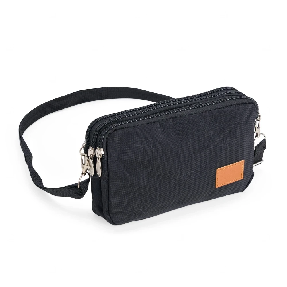 Mini Bolsa Transversal de Nylon Personalizada Preto