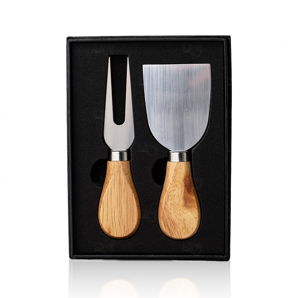 Kit Queijo 2 Peças em Estojo Personalizado Preto