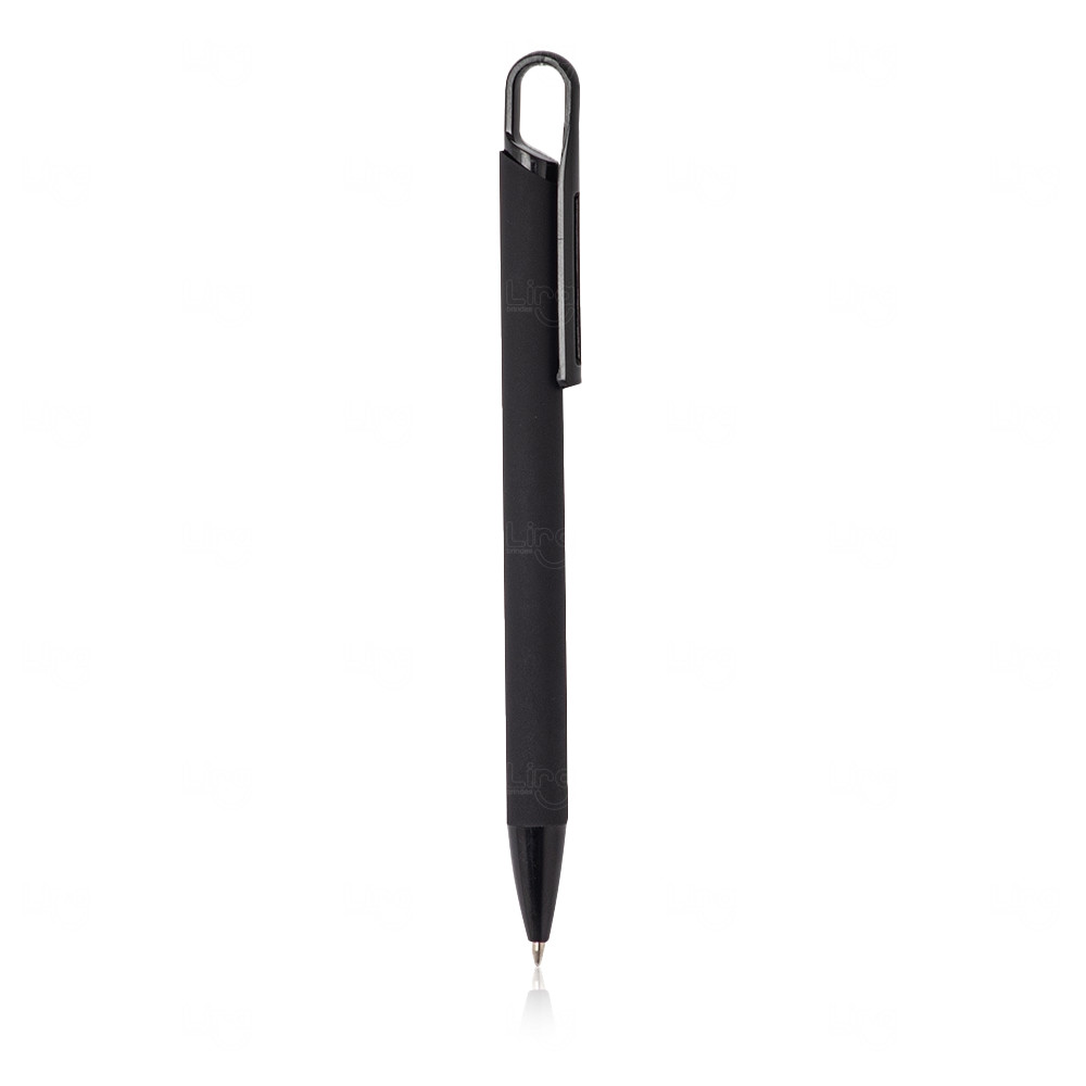 Caneta de Metal Emborrachada Personalizada Preto