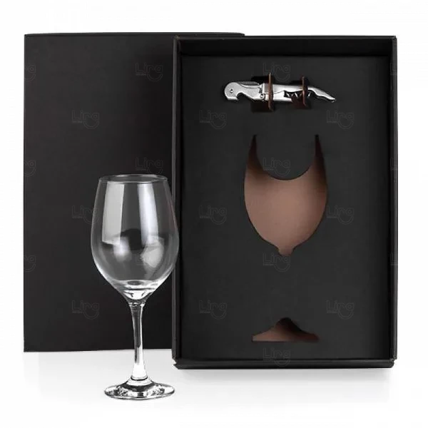 Kit Vinho com Taça e Abridor Inox Personalizado 