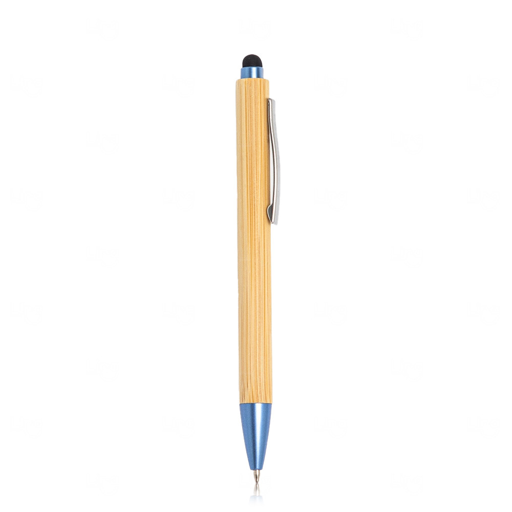 Caneta de Bambu Ecológica Touch Personalizada Azul