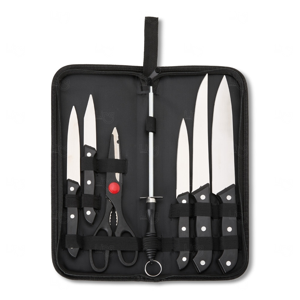 Kit Churrasco Personalizado com 5 Peças Inox e Estojo Preto