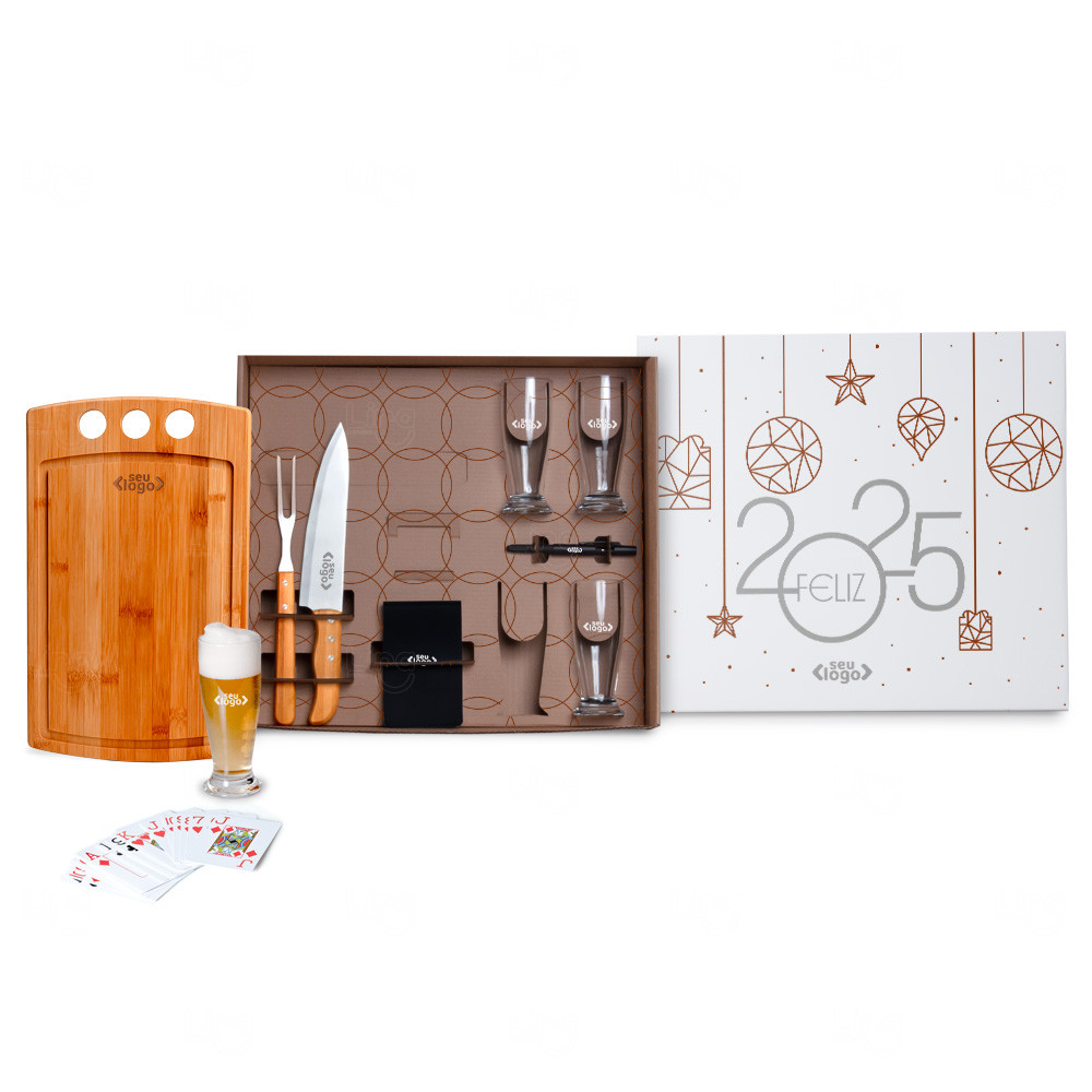 Kit Churrasco, Cerveja e Baralho - 10 Peças - Personalizado Branco