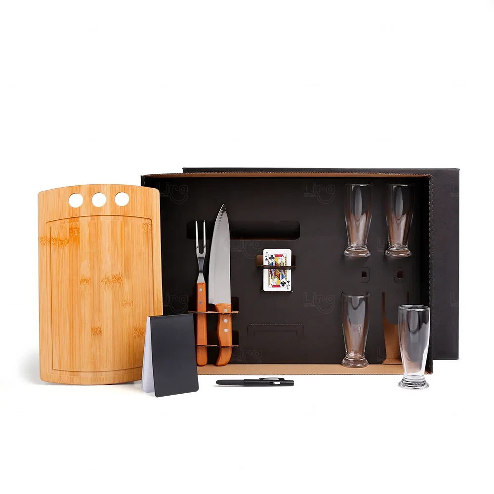 Kit Churrasco, Cerveja e Baralho - 10 Peças - Personalizado Preto