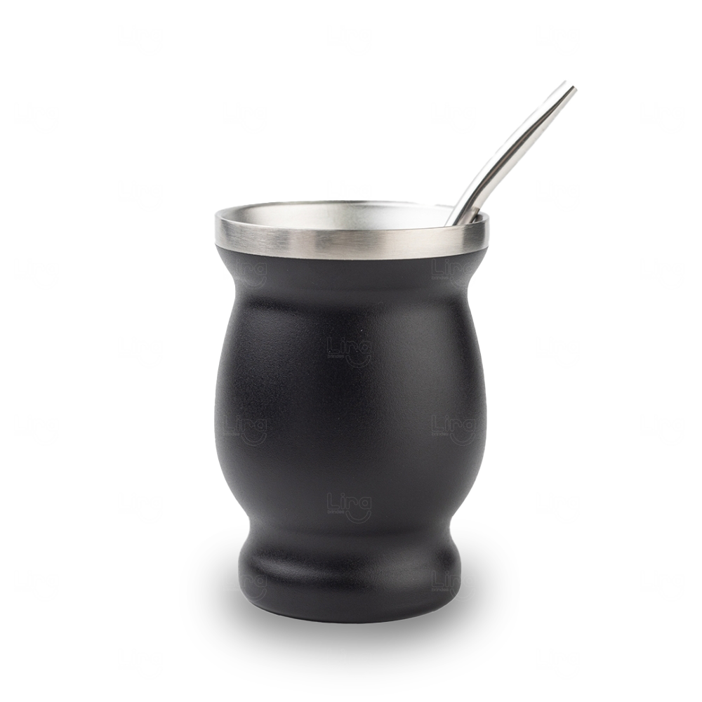 Cuia Térmica Inox 250ml para Chimarrão Personalizada Preto