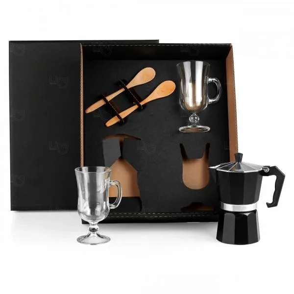 Kit Café com Cafeteira Italiana - 5 Peças - Personalizado 