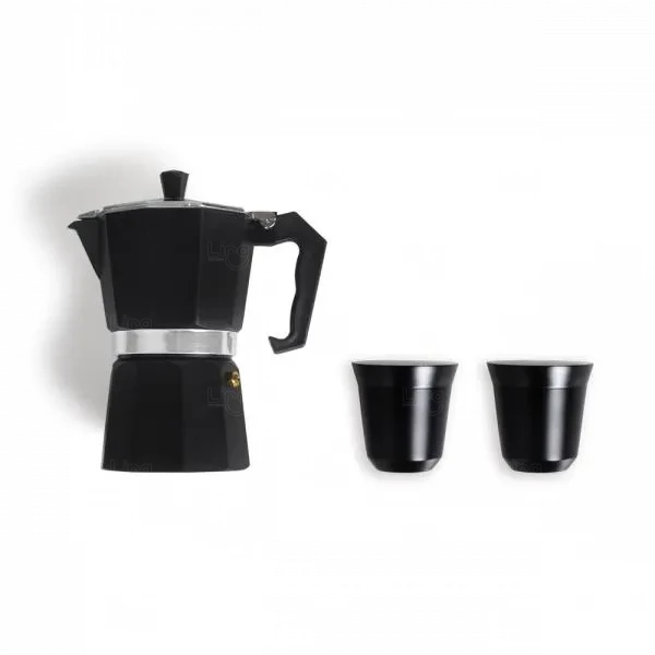 Kit Café com Cafeteira Moka e Copos Inox Personalizado 