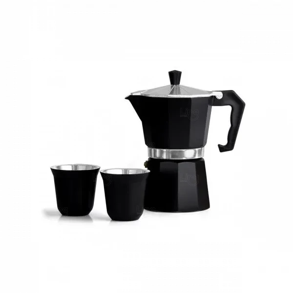 Kit Café com Cafeteira Moka e Copos Inox Personalizado 