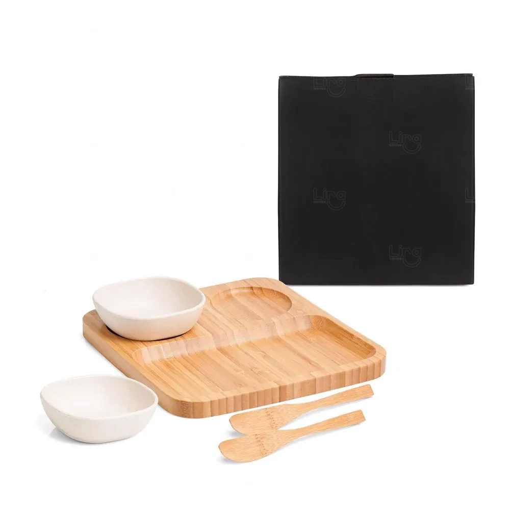 Kit para Petiscos e Patês em Bambu Personalizado - 5 Peças Preto