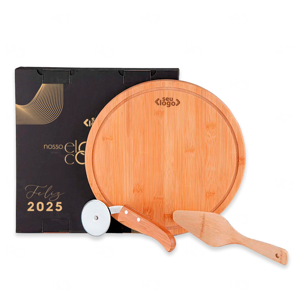 Kit Pizza em Bambu Personalizado -  3 Peças 