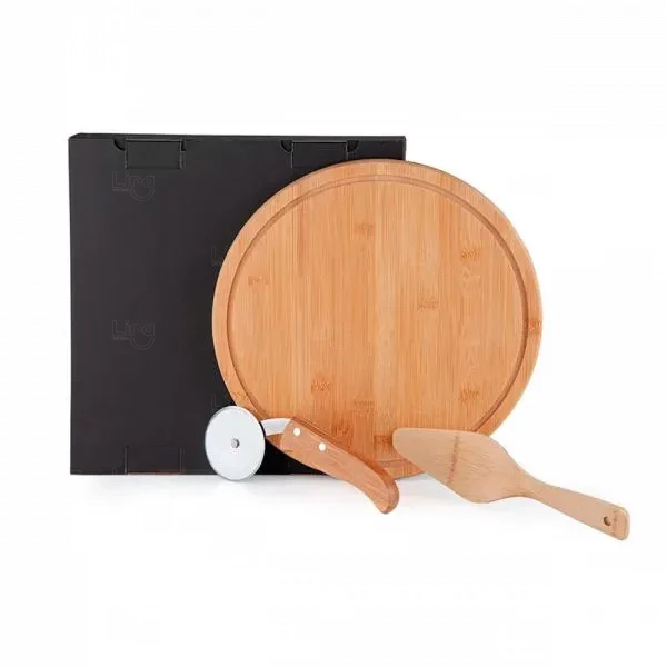 Kit Pizza em Bambu Personalizado -  3 Peças 