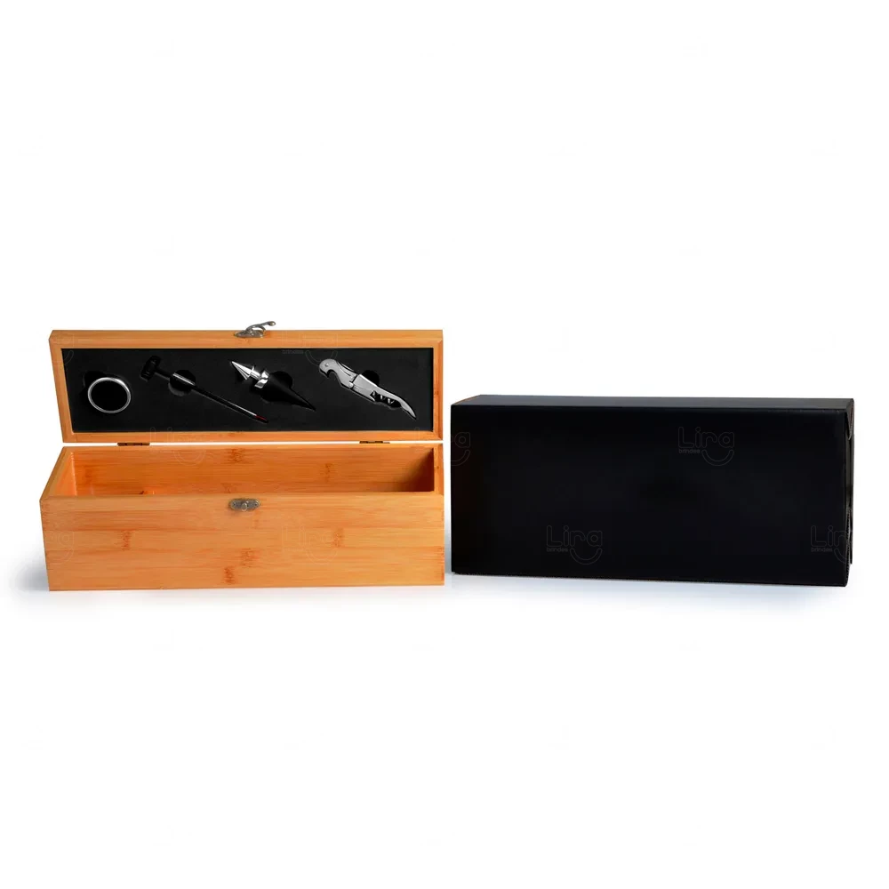 Kit Vinho 5 Peças com Estojo em Bambu Personalizado 