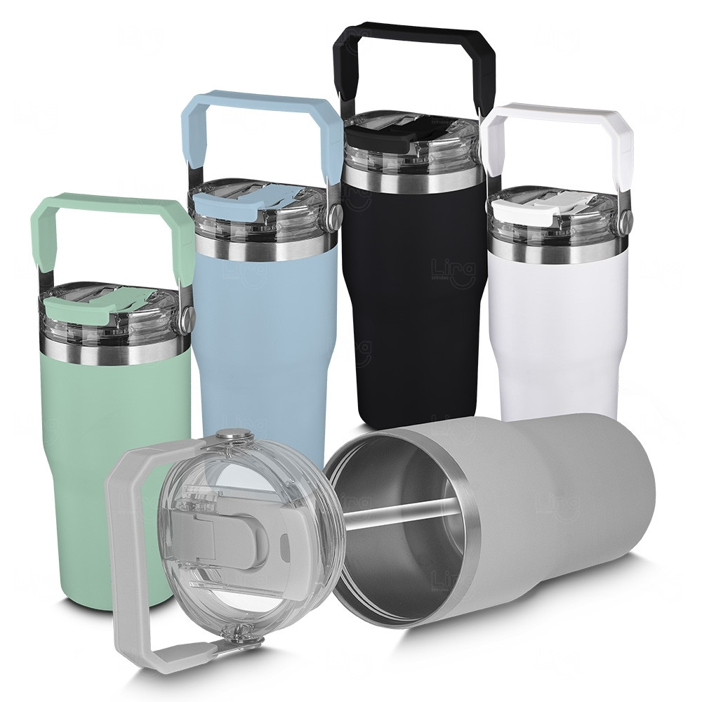 Copo Térmico Personalizado Inox 650ml com Tampa, Bico e Alça 