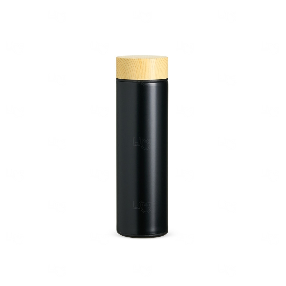 Garrafa Térmica 450ml Infusor e Tampa de Madeira - Personalizada 