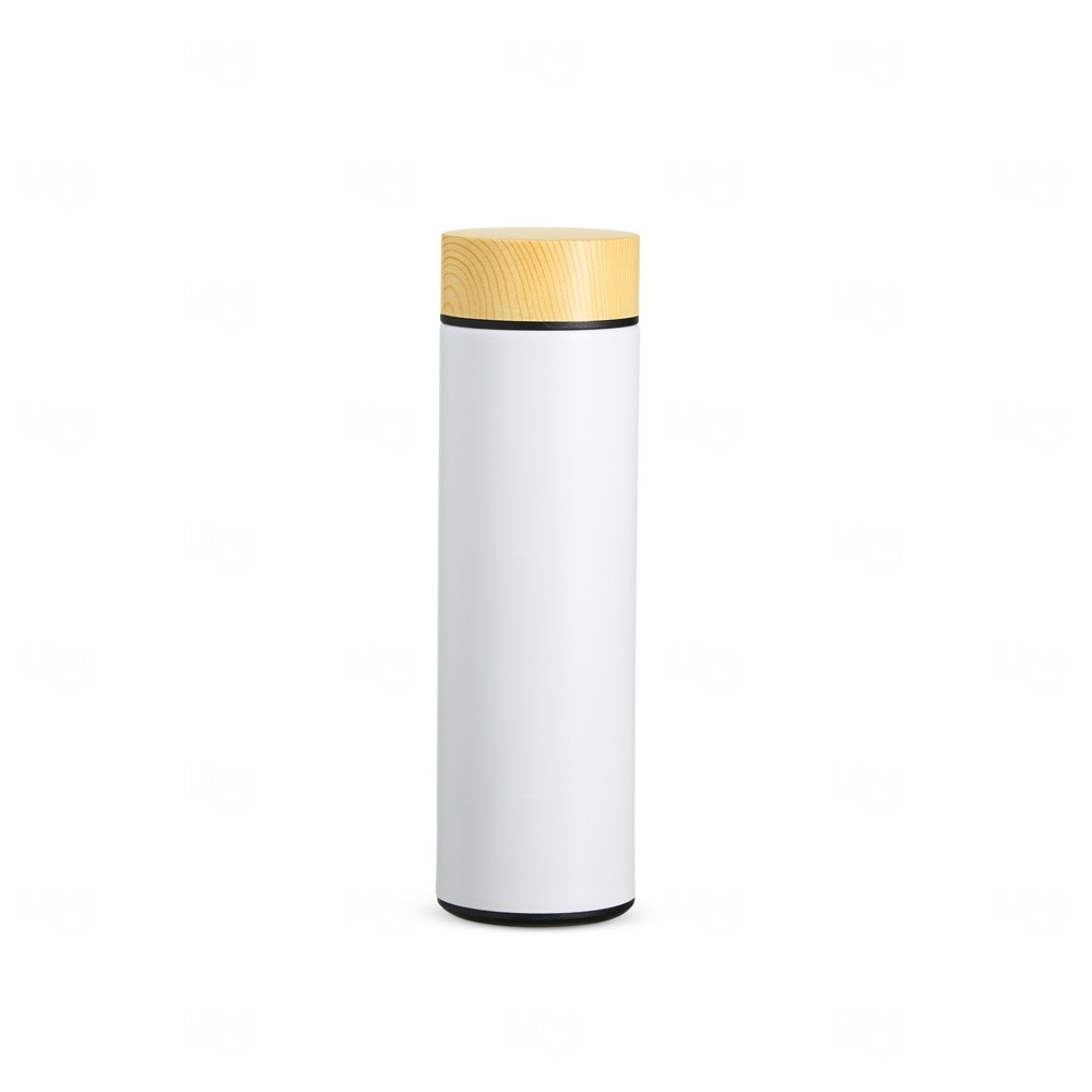 Garrafa Térmica 450ml Infusor e Tampa de Madeira - Personalizada 