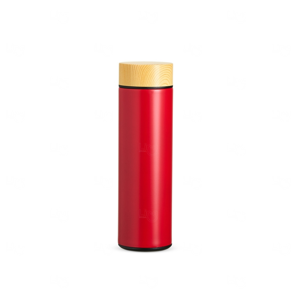 Garrafa Térmica 450ml Infusor e Tampa de Madeira - Personalizada 