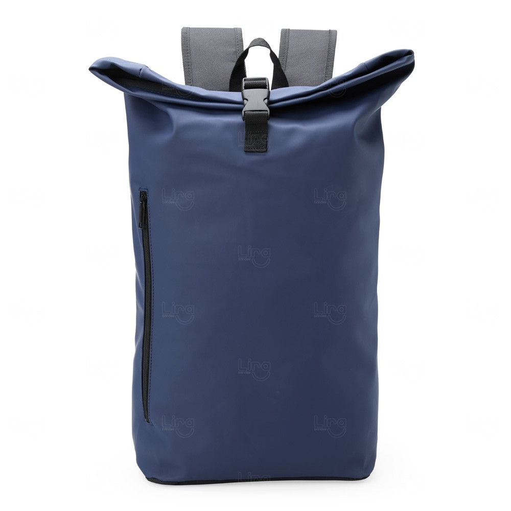 Mochila Couro Sintético 30L Formato Saco Personalizada Azul