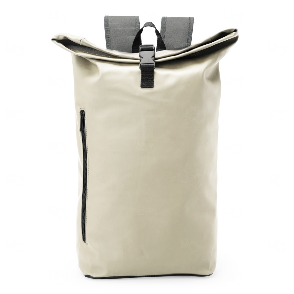 Mochila Couro Sintético 30L Formato Saco Personalizada Bege