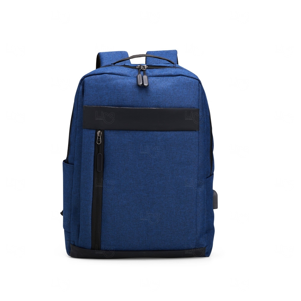 Mochila de Nylon  21L com USB Externo Personalizada Azul