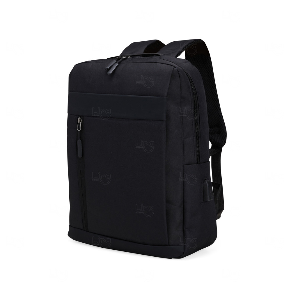 Mochila de Nylon  21L com USB Externo Personalizada Preto