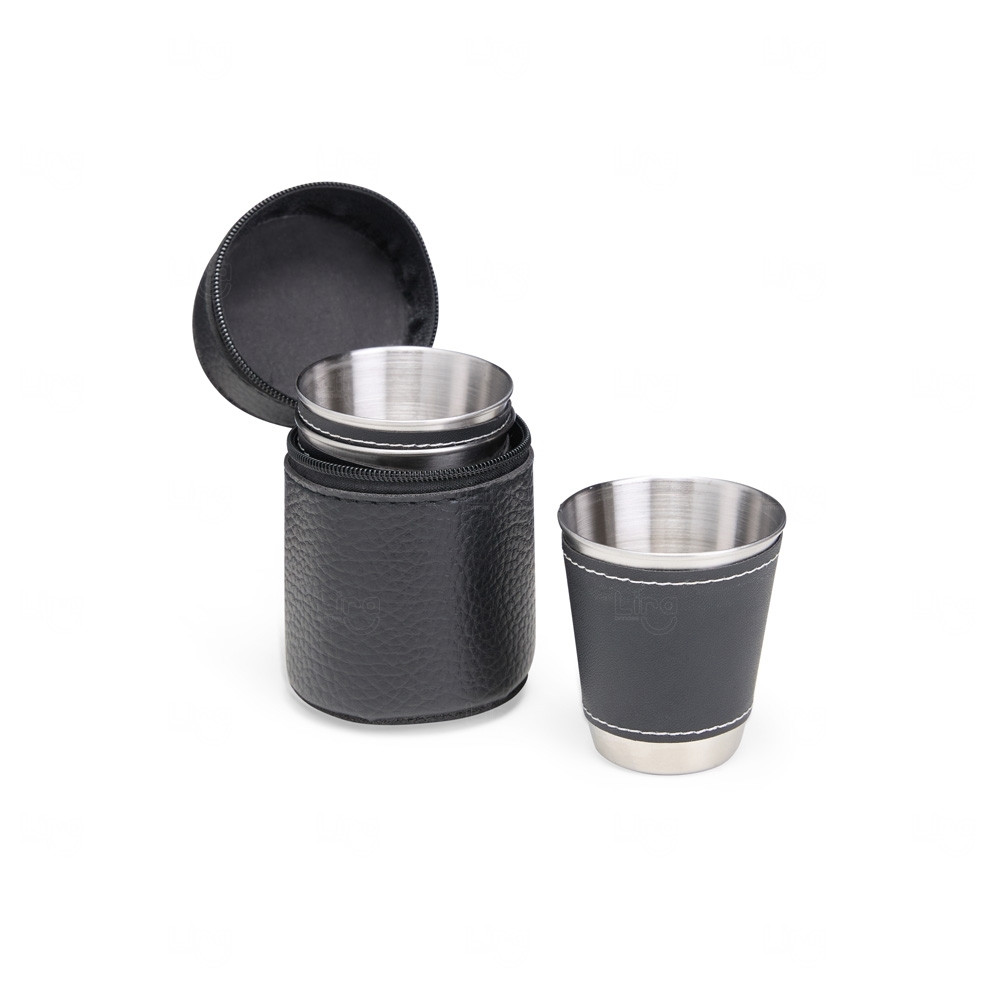 Kit Copos Inox 50ml com Case Personalizado - 4 peças 